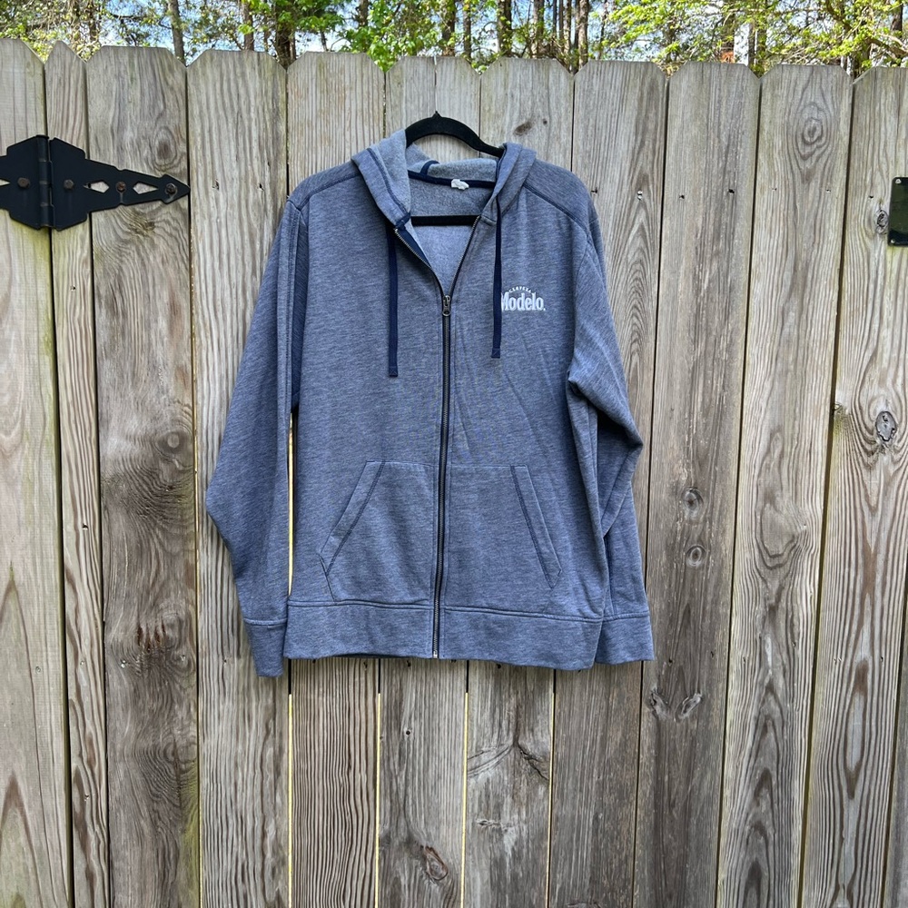 Modelo Blue Embroidered Full Zip Sweatshirt Large
